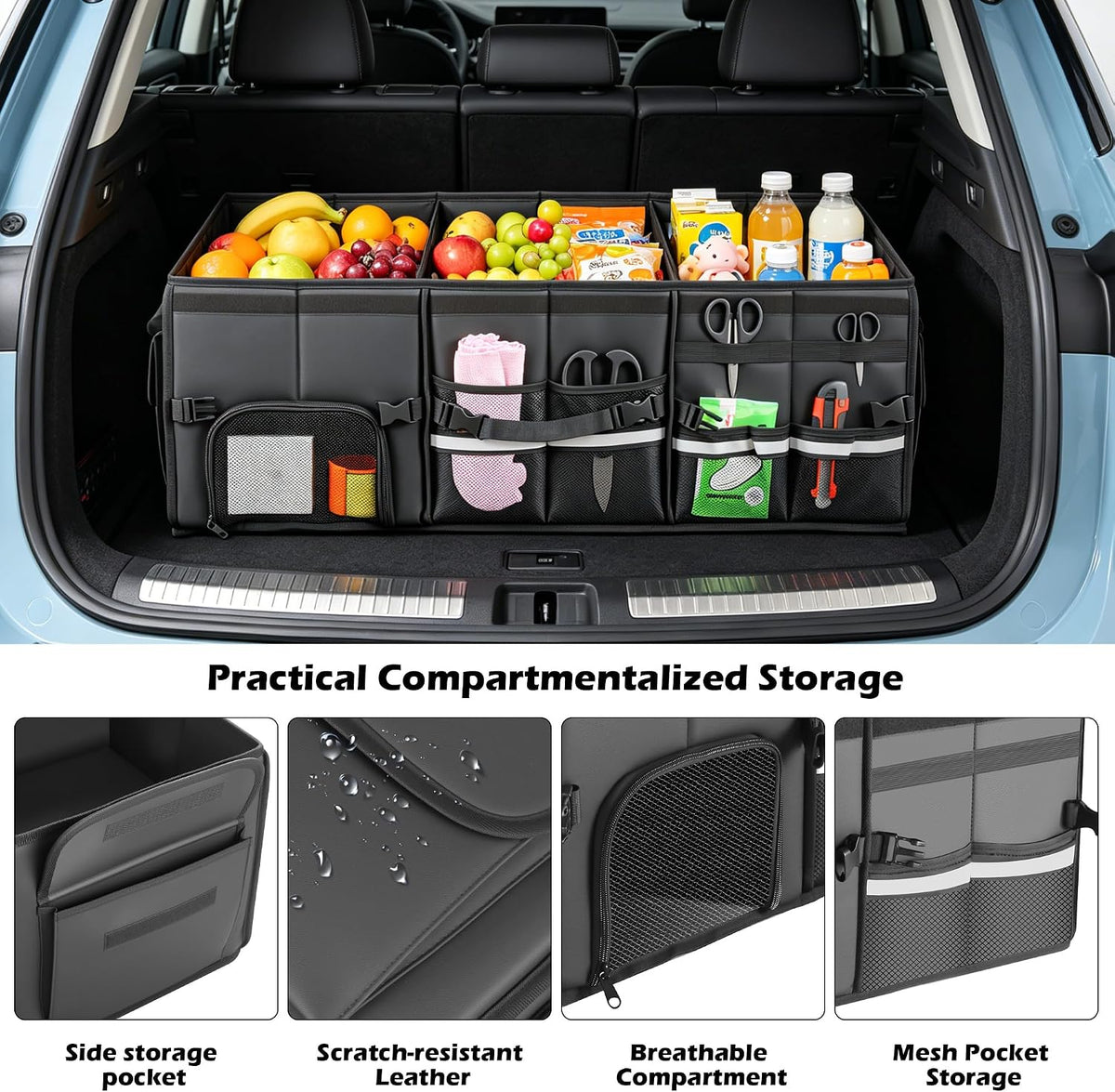 Leather Trunk Organizer XL - 35.5In Collapsible Cargo Box