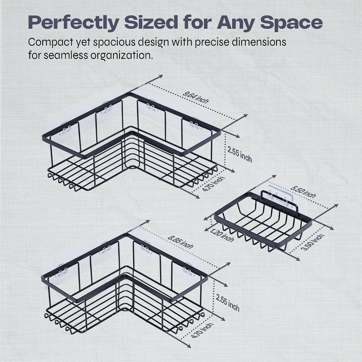 Corner Shower Caddy - Rustproof Steel, No Drilling