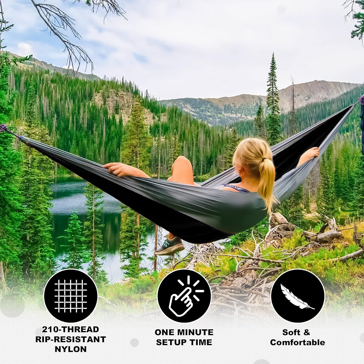 Double Camping Hammock - Portable with Straps