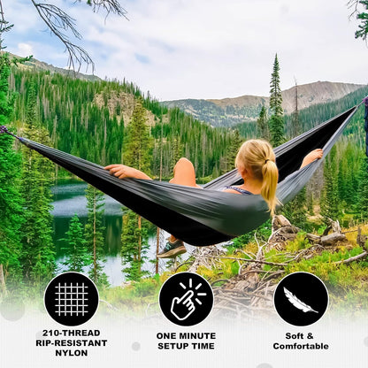 Double Camping Hammock - Portable with Straps