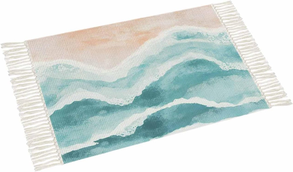 Boho Coastal Woven Rug 3X5 - Washable Cotton with Tassels