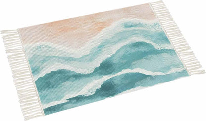 Boho Coastal Woven Rug 3X5 - Washable Cotton with Tassels