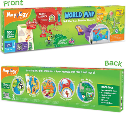 World Map with 100+ Reusable Stickers - Geography Kids Toy