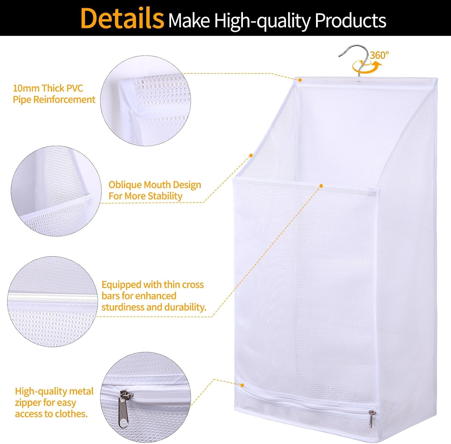 Hanging Mesh Laundry Bag - Collapsible, Space-Saving (White)
