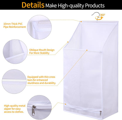 Hanging Mesh Laundry Bag - Collapsible, Space-Saving (White)