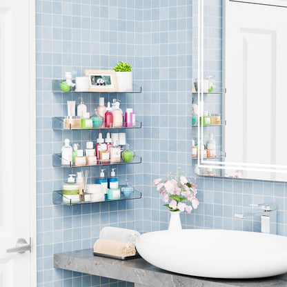 Clear Acrylic Shower Shelves - No-Drill Adhesive (2 Pack)