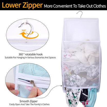 Hanging Mesh Laundry Bag - Collapsible, Space-Saving (White)