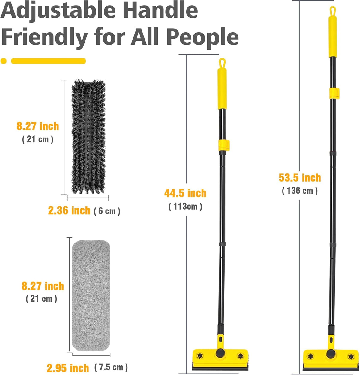 53In Long-Handle Shower Scrubber - 3-In-1 with Squeegee