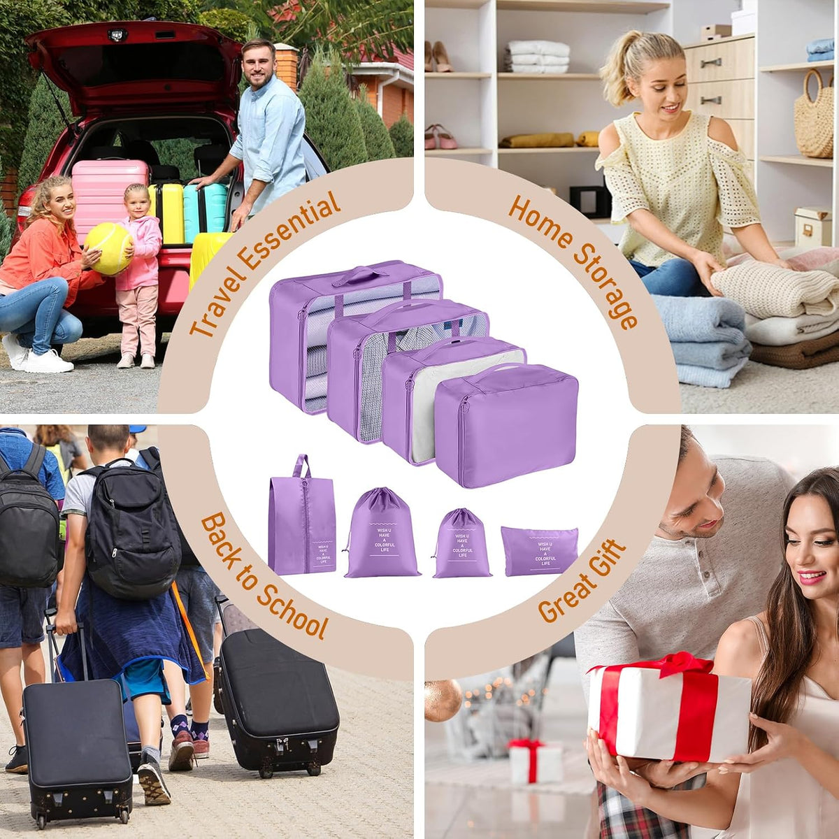 8-Piece Packing Cubes - Lightweight Luggage Organizers