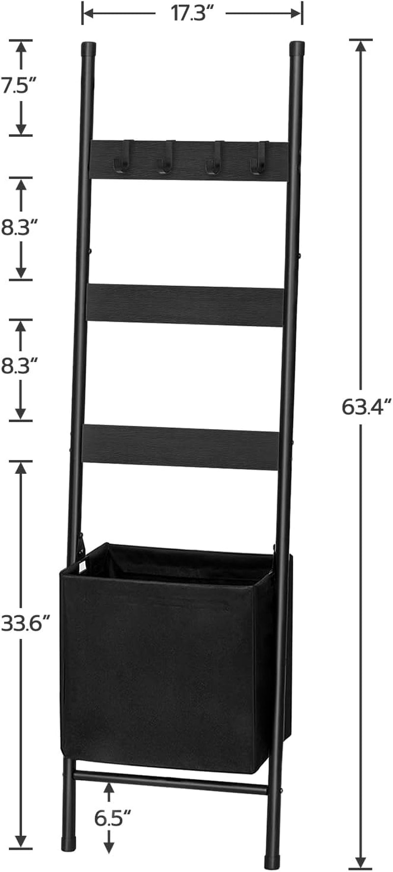 Blanket Ladder with Basket - 63In Towel Rack, Black