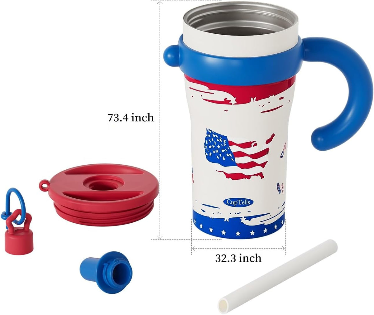 32Oz Insulated Tumbler with Handle & Straw - American Flag