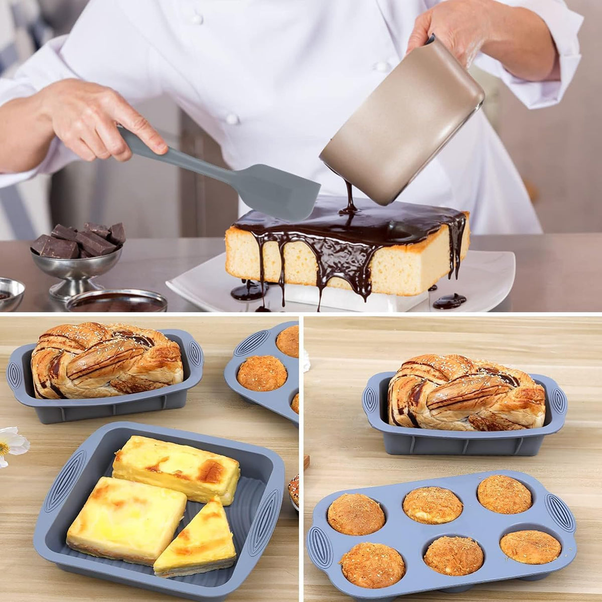 7-In-1 Silicone Bakeware Set - Cake, Loaf & Muffin Molds