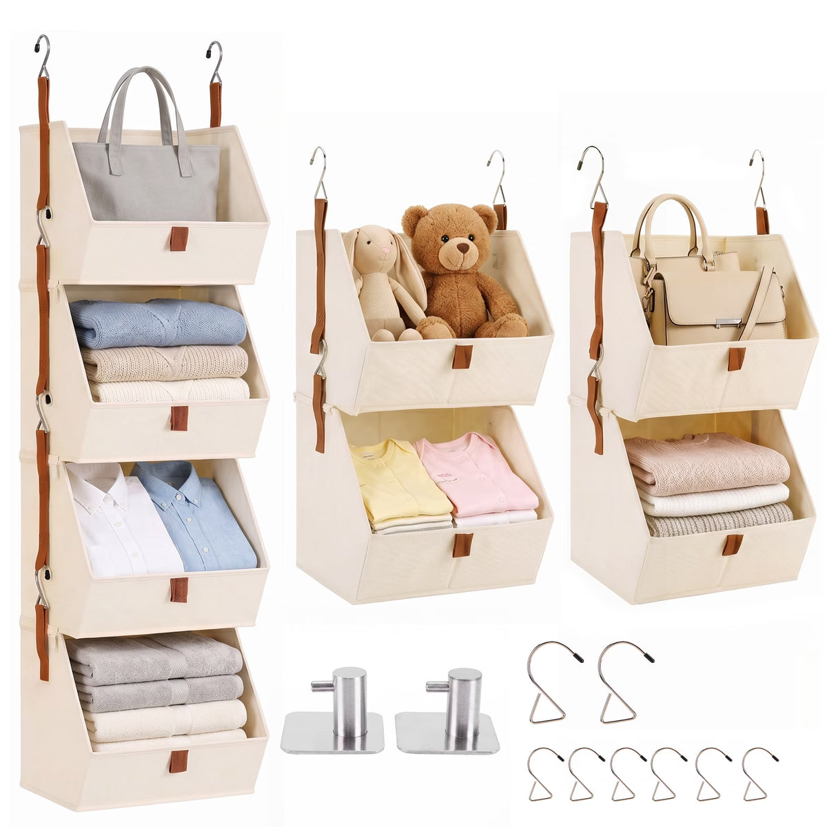 4-Tier Hanging Closet Organizer - Collapsible Fabric Shelves