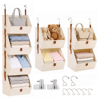 4-Tier Hanging Closet Organizer - Collapsible Fabric Shelves