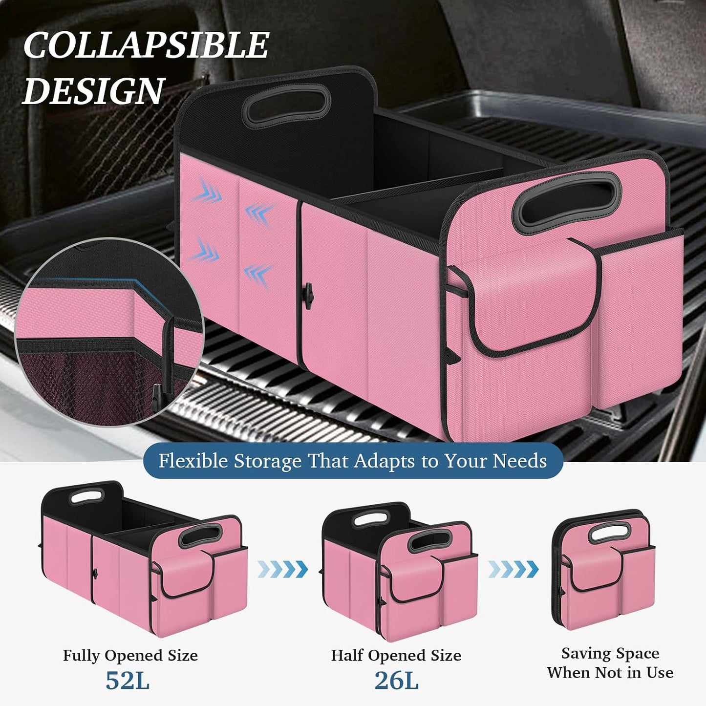 Collapsible Trunk Organizer - Multi-Compartment, Pink