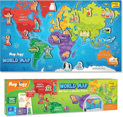 World Map with 100+ Reusable Stickers - Geography Kids Toy