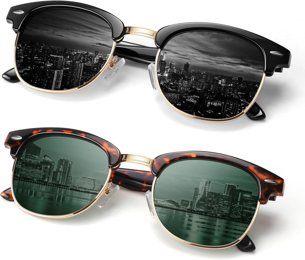 Semi-Rimless Retro Polarized Sunglasses - UV400