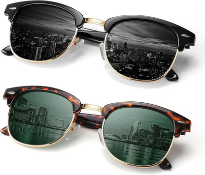 Semi-Rimless Retro Polarized Sunglasses - UV400