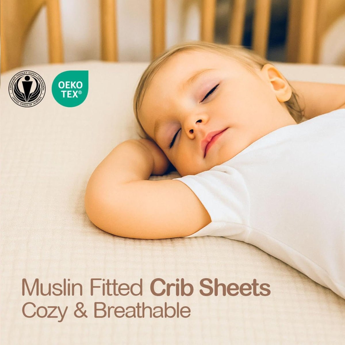 Muslin Crib Sheets 2-Pack - 100% Cotton, Green & Cream