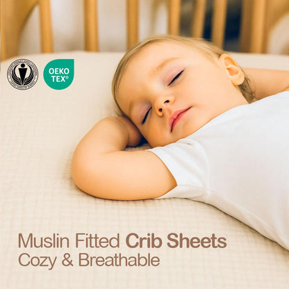 Muslin Crib Sheets 2-Pack - 100% Cotton, Green & Cream
