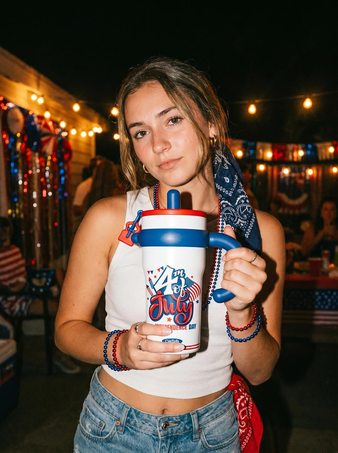 32Oz Insulated Tumbler with Handle & Straw - Stars & Stripes