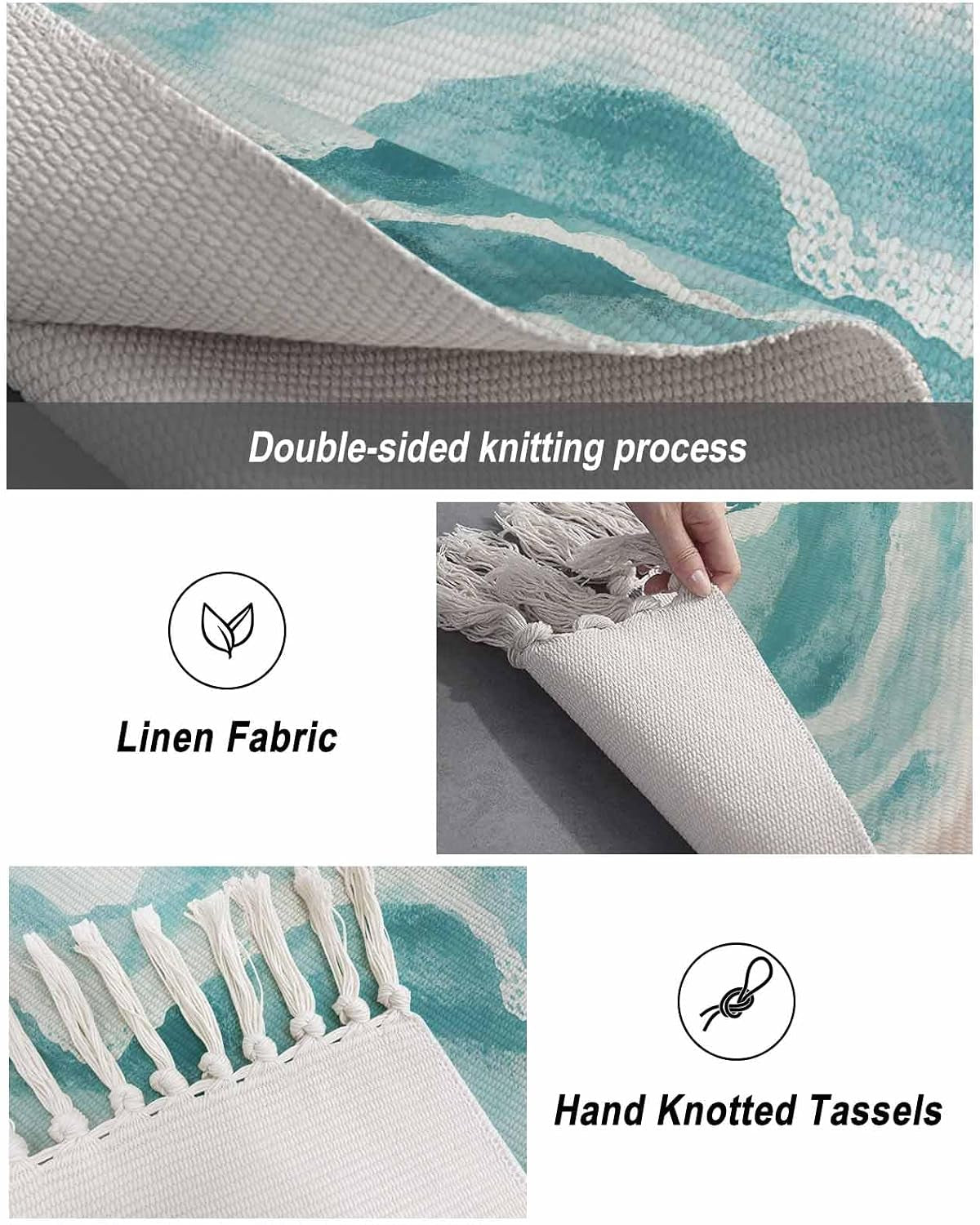 Boho Coastal Woven Rug 3X5 - Washable Cotton with Tassels