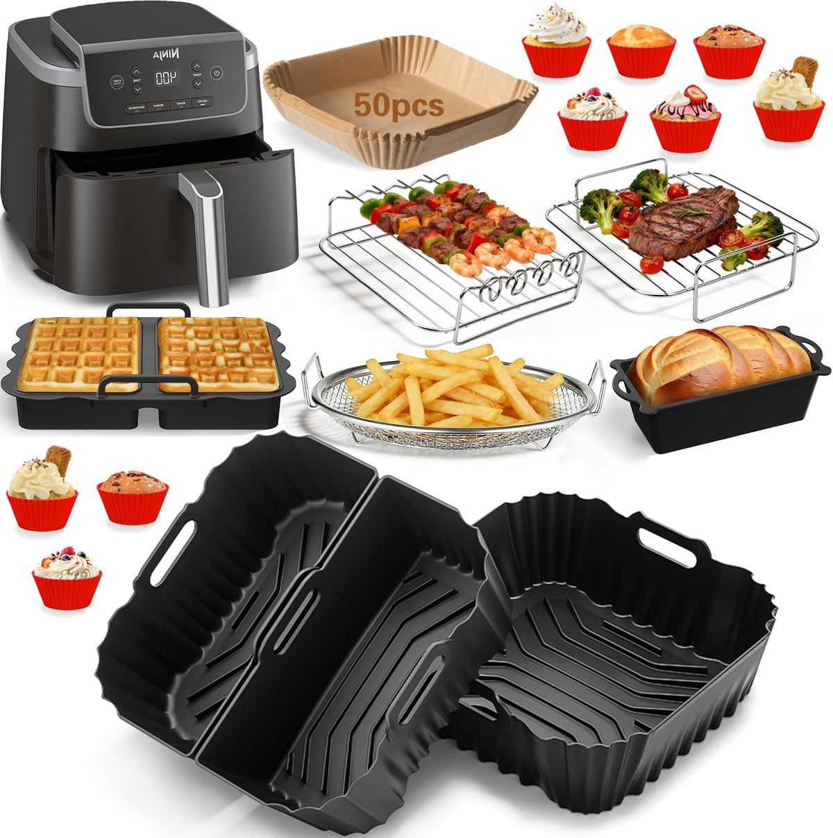 Air Fryer Accessory Set - Fits Cosori, Ninja & Chefman