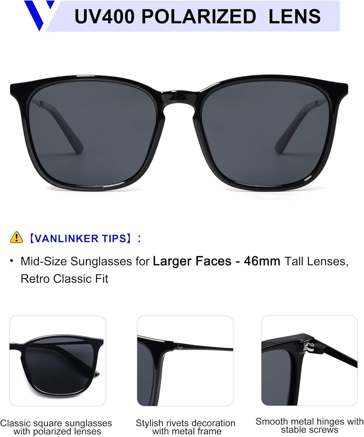 Vintage Square Polarized Sunglasses - Metal Frame