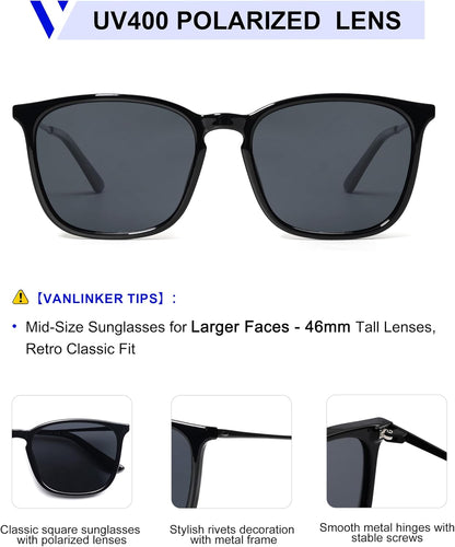 Vintage Square Polarized Sunglasses - Metal Frame