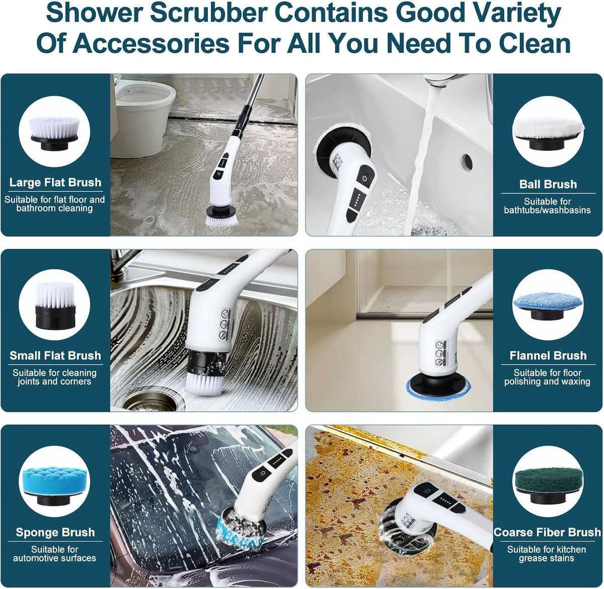 Electric Spin Scrubber 7-In-1 - Long Handle, Cordless
