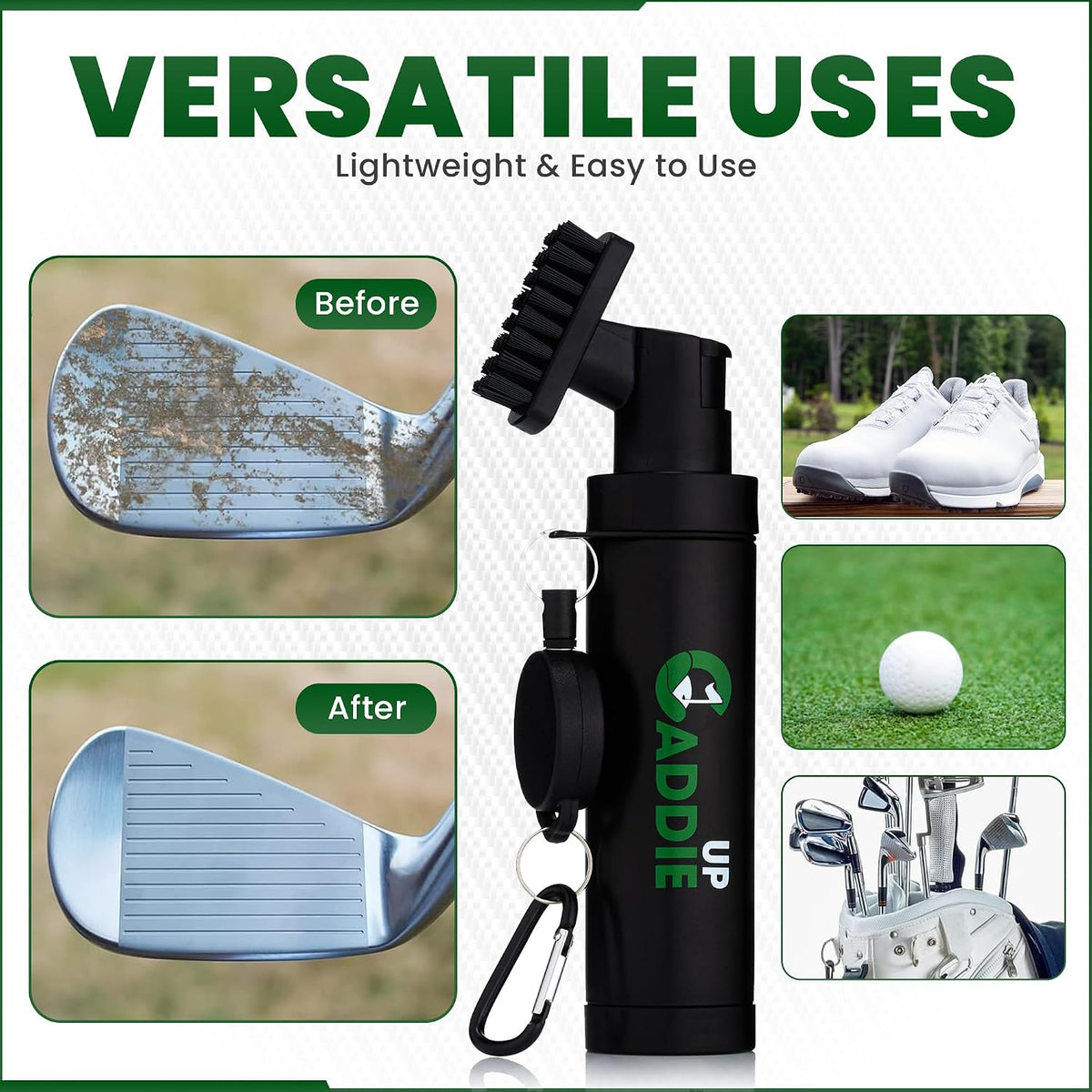 Golf Club Cleaner Brush - Built-In Water Spray & Clip