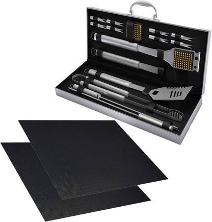 18-Piece BBQ Grill Set with Aluminum Case & Mats