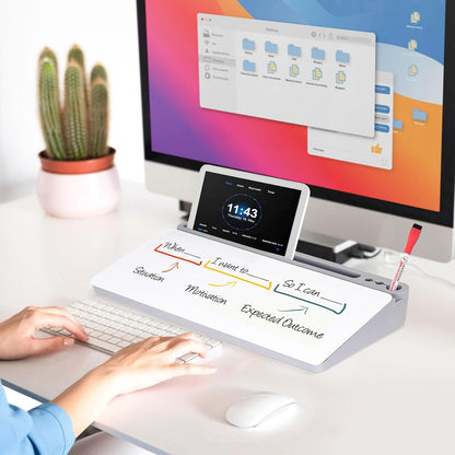 Glass Desk Whiteboard with Drawer & Keyboard Stand - Grey