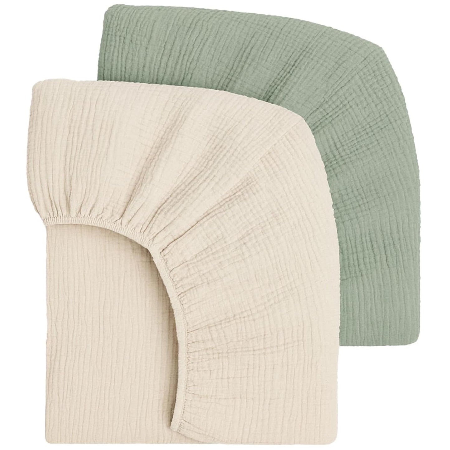 Muslin Crib Sheets 2-Pack - 100% Cotton, Green & Cream