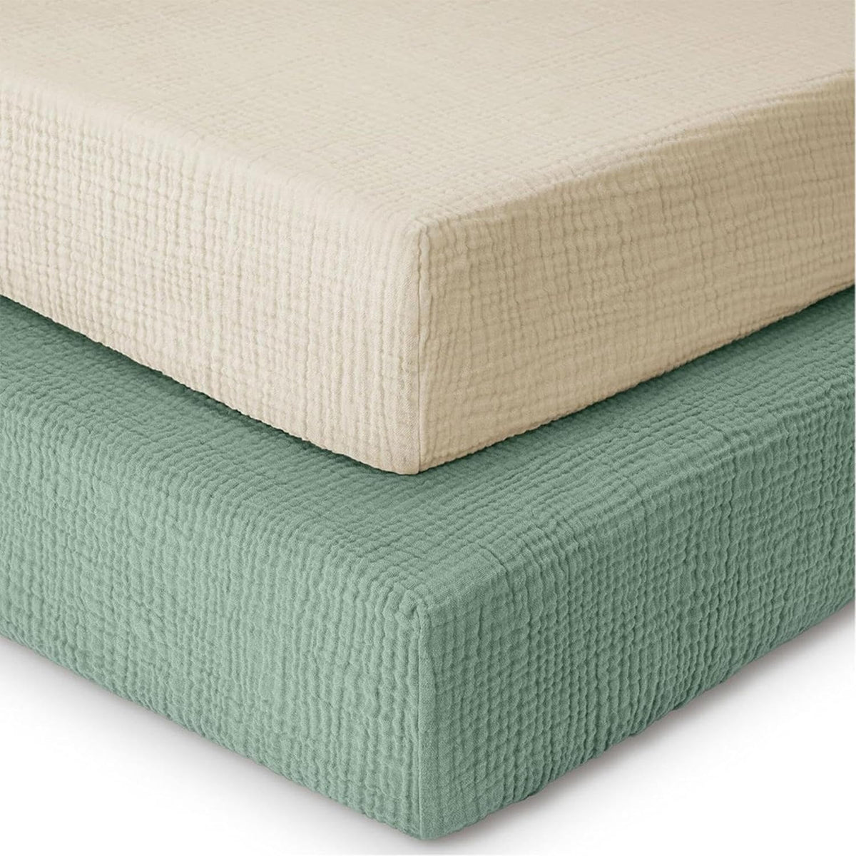 Muslin Crib Sheets 2-Pack - 100% Cotton, Green & Cream