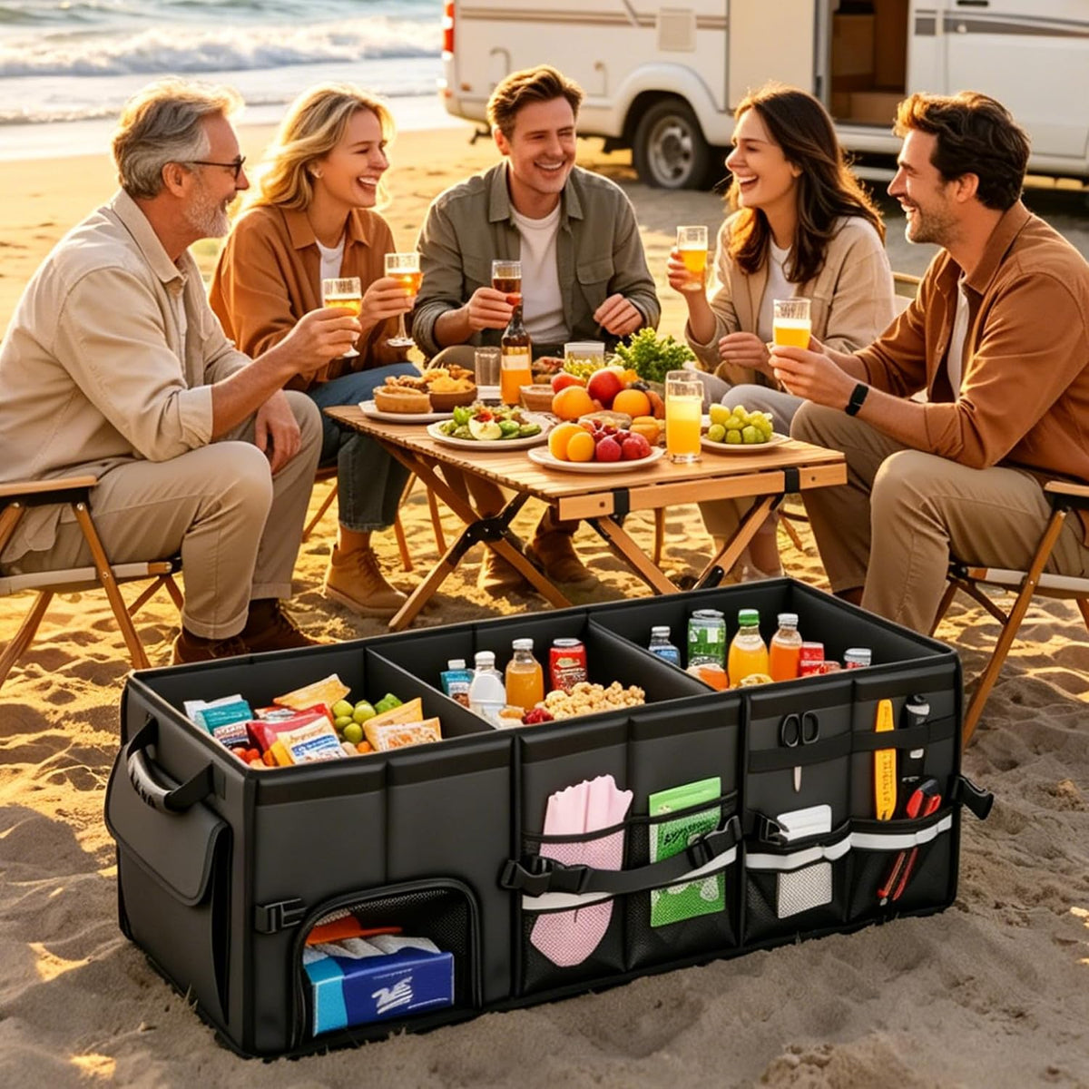 Leather Trunk Organizer XL - 35.5In Collapsible Cargo Box