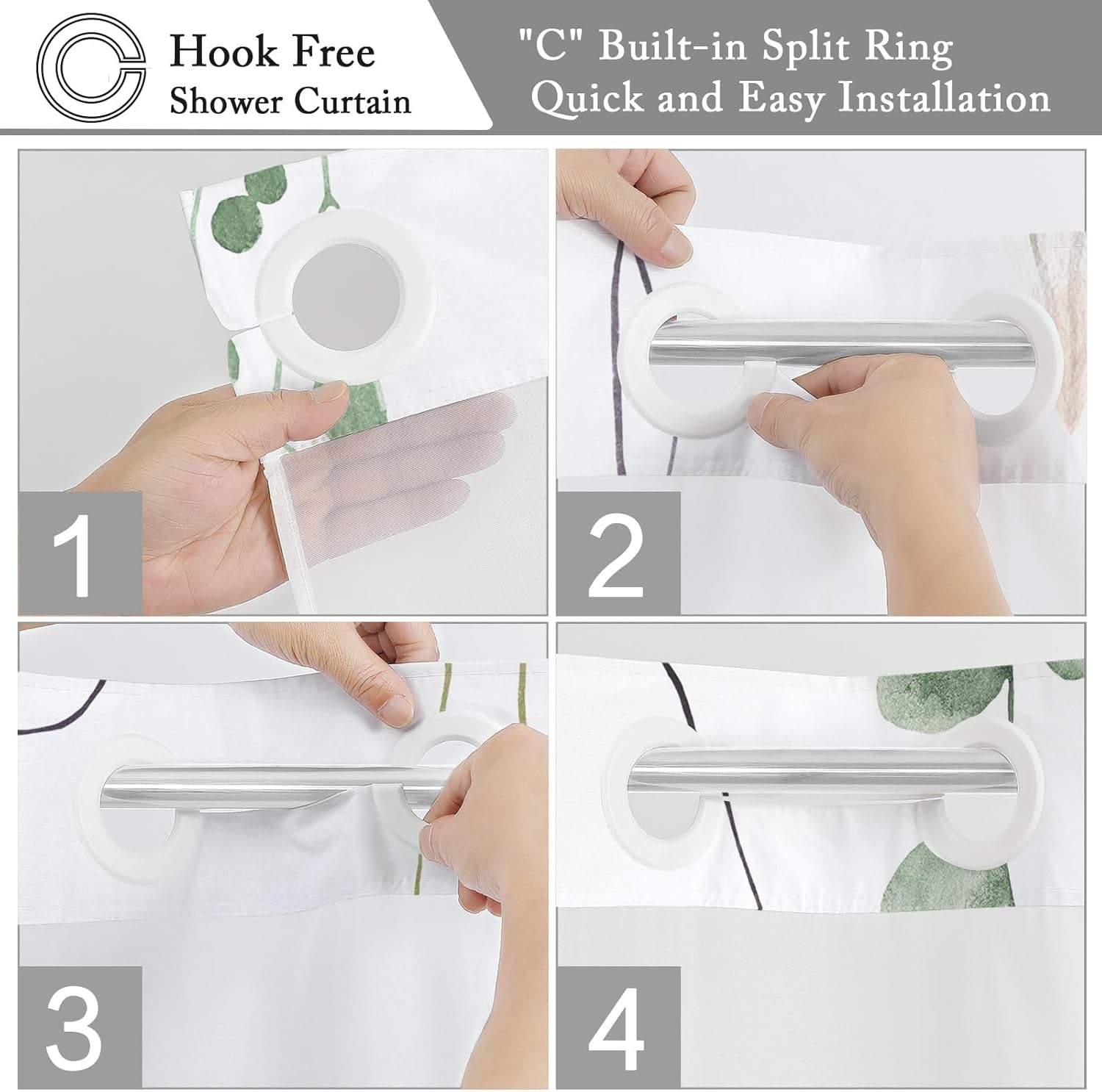 Floral Shower Curtain & Bath Mat Set - Snap-In Liner