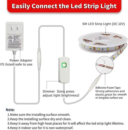 16.4Ft Warm Yellow LED Strip - Dimmable Under-Cabinet Kit