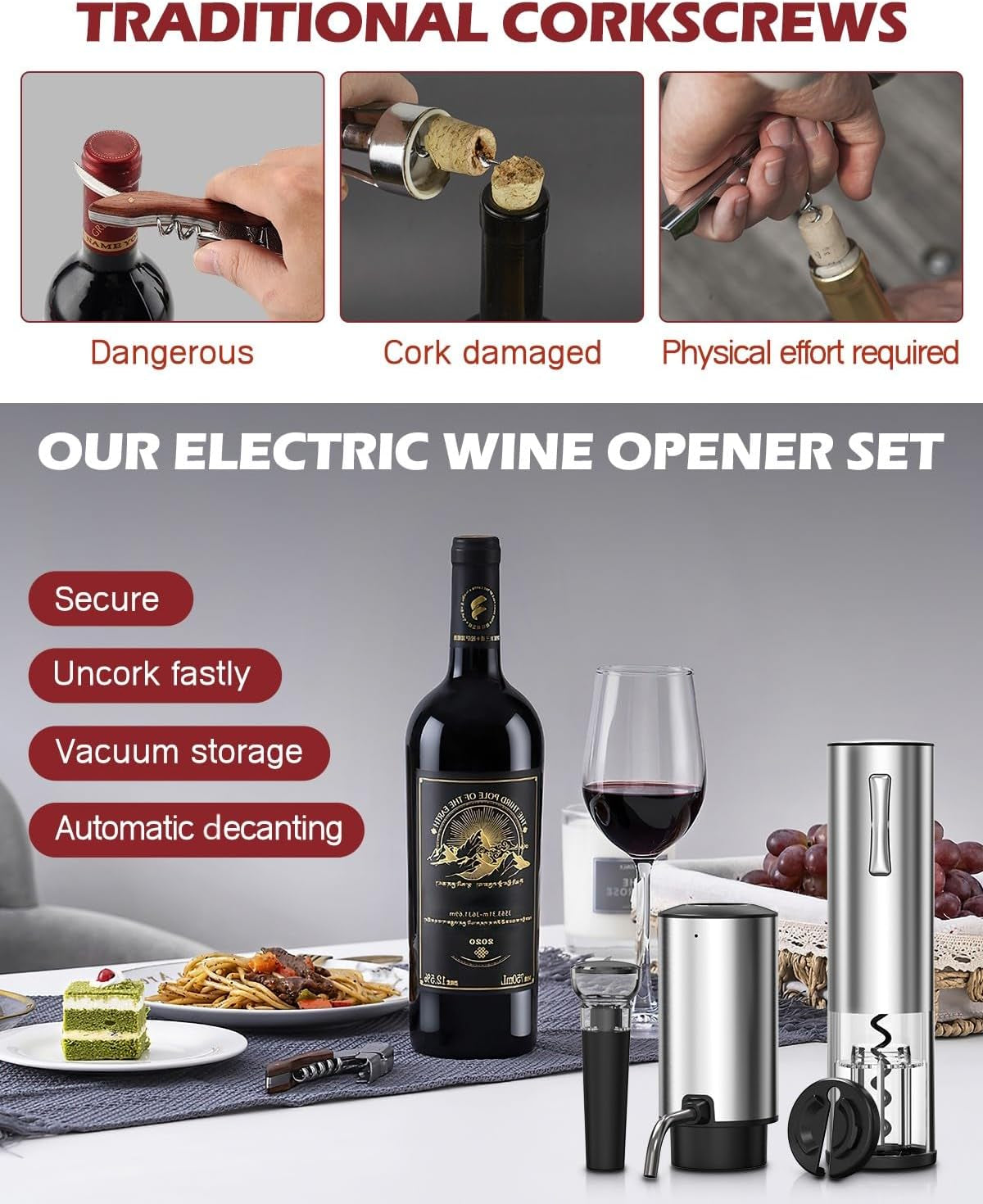 Rechargeable Electric Wine Opener - 4-In-1 Gift Set