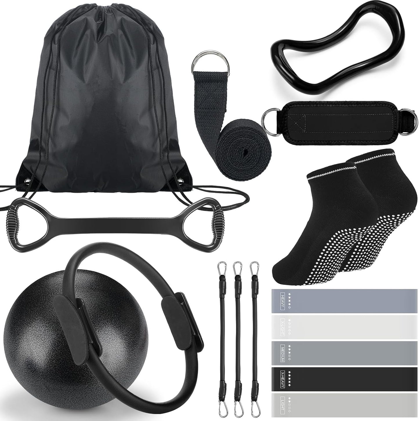 18-Piece Pilates Ring Set - Ball, Straps, Bands & Socks