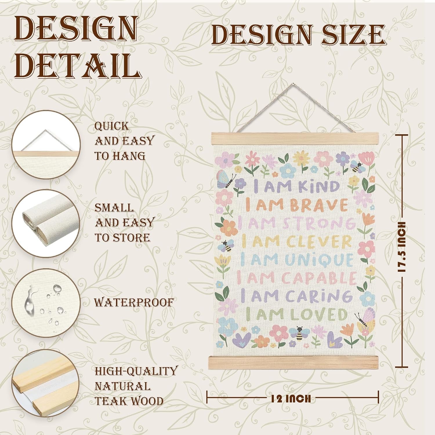 Floral Girls Room Wall Art - 2 Prints with Wood Hangers
