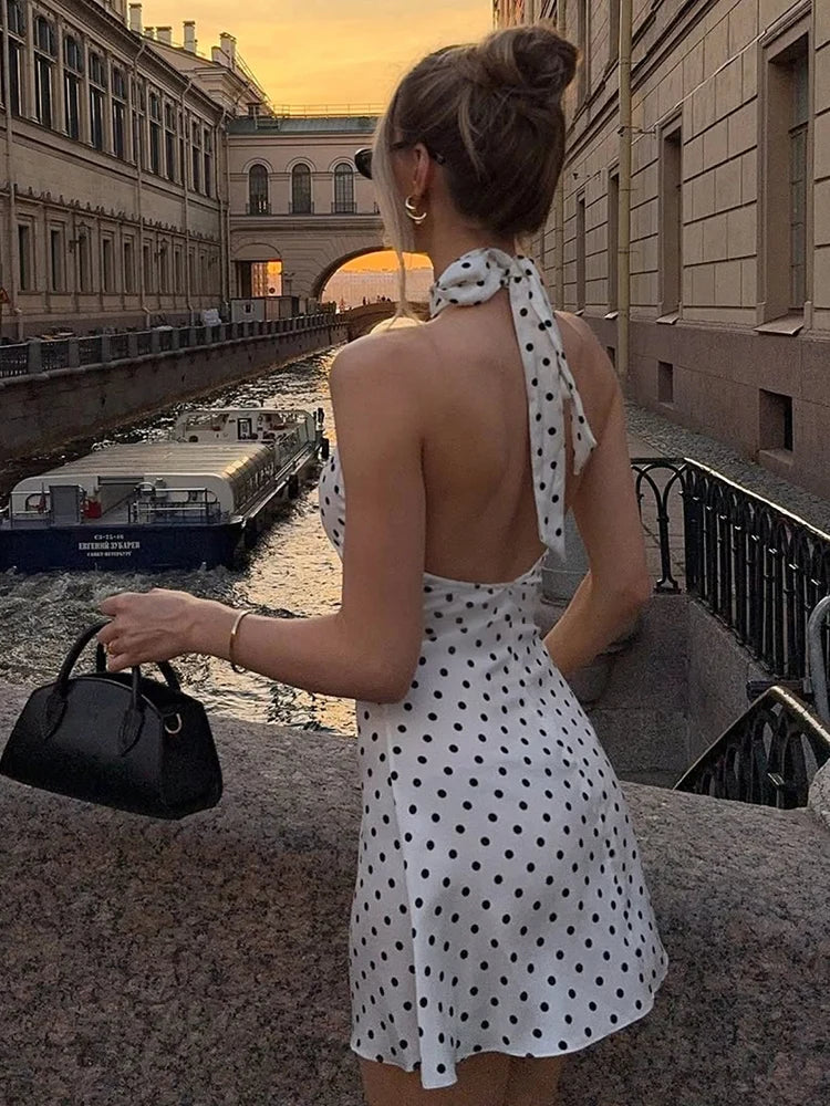 Sleeveless Polka Dot Bodycon Mini Dress
