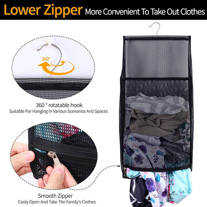 Hanging Mesh Laundry Bag - Collapsible, Space-Saving (Black)