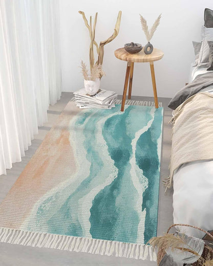 Boho Coastal Woven Rug 3X5 - Washable Cotton with Tassels