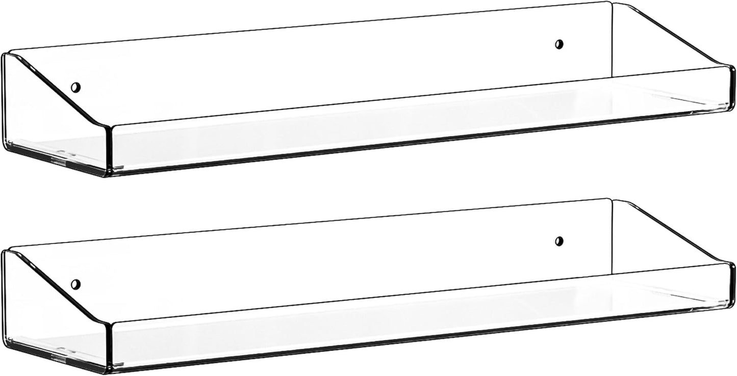 Clear Acrylic Shower Shelves - No-Drill Adhesive (2 Pack)
