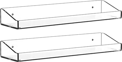 Clear Acrylic Shower Shelves - No-Drill Adhesive (2 Pack)