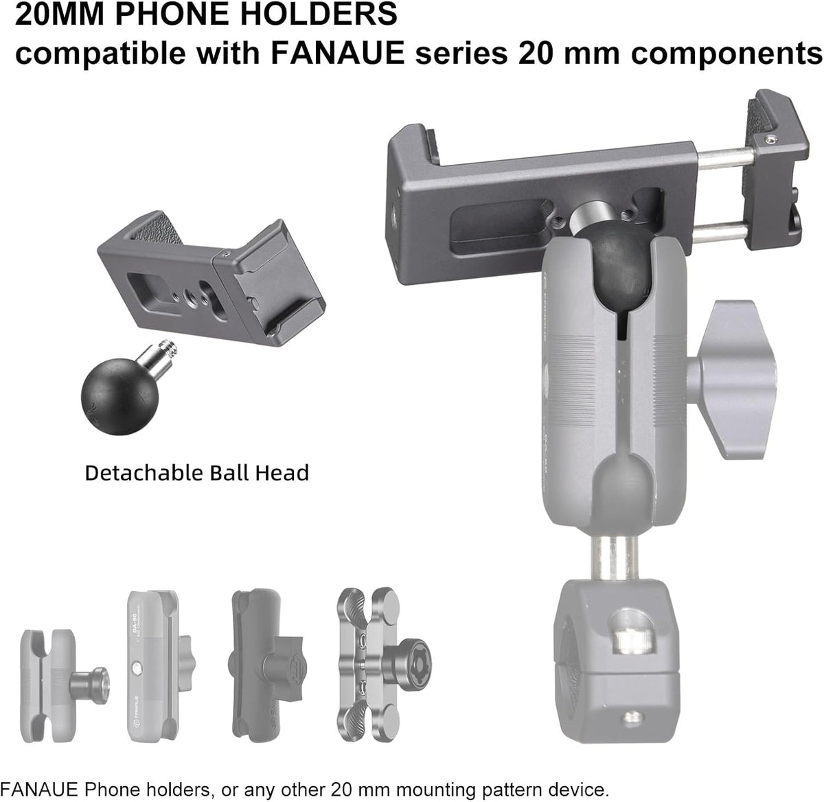 Aluminum Phone Holder - 20Mm Ball Mount, 360 Rotation