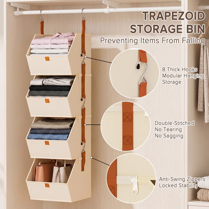 4-Tier Hanging Closet Organizer - Collapsible Fabric Shelves