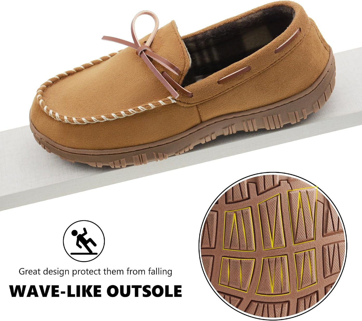 Mens Moccasin Slippers - Memory Foam, Indoor/Outdoor