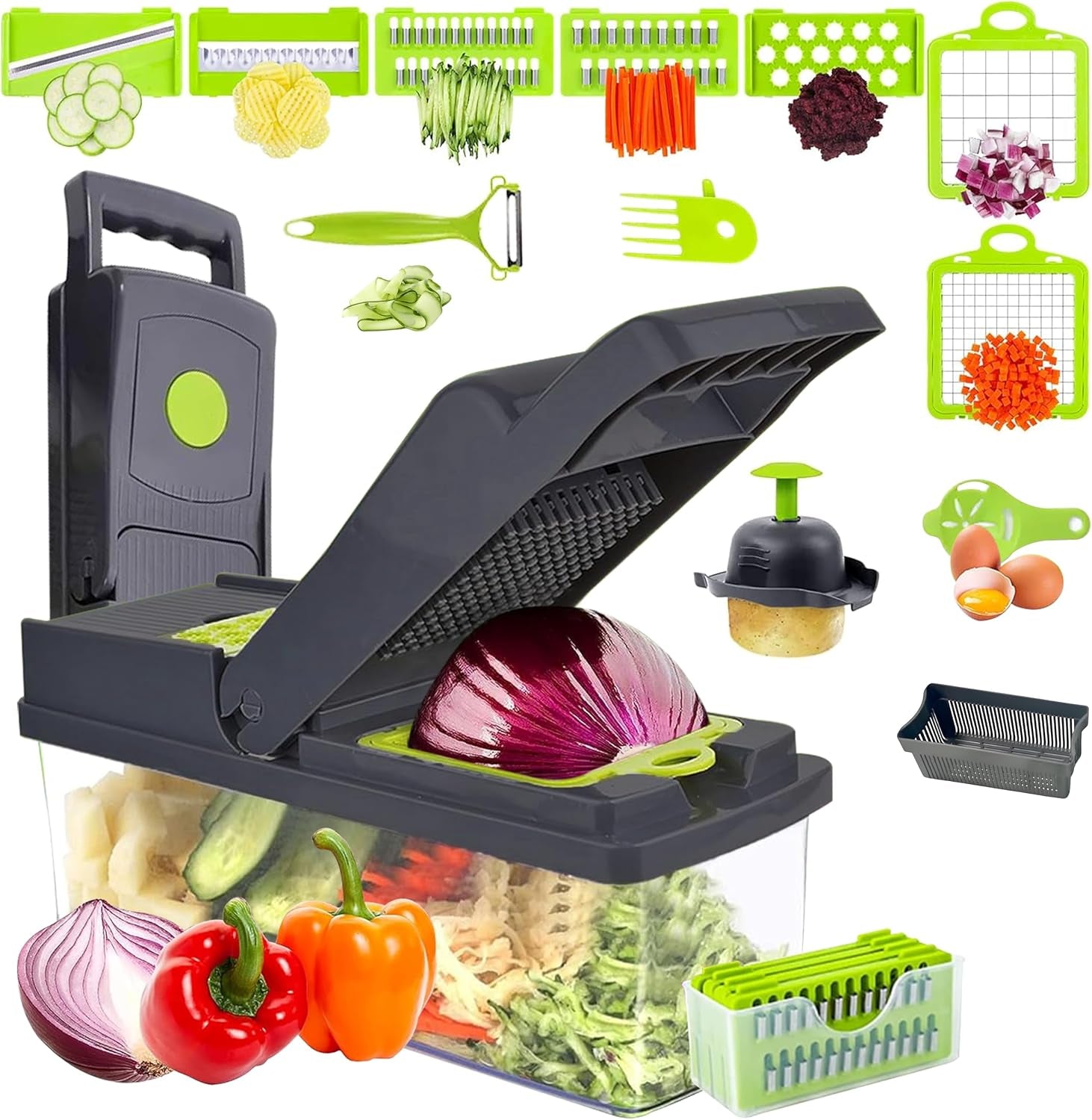 15-In-1 Food Chopper - Slicer, Dicer & Grater with Basket